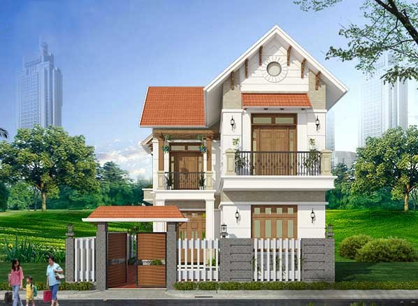 Mẫu nhà 2 tầng mái thái mặt tiền 7m