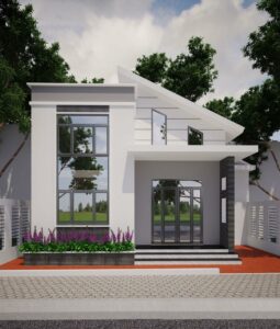 Mẫu nhà cấp 4 gác lửng mái lệch