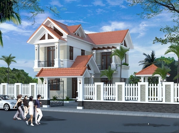 Mẫu nhà 2 tầng mặt tiền 8m 4 phòng ngủ