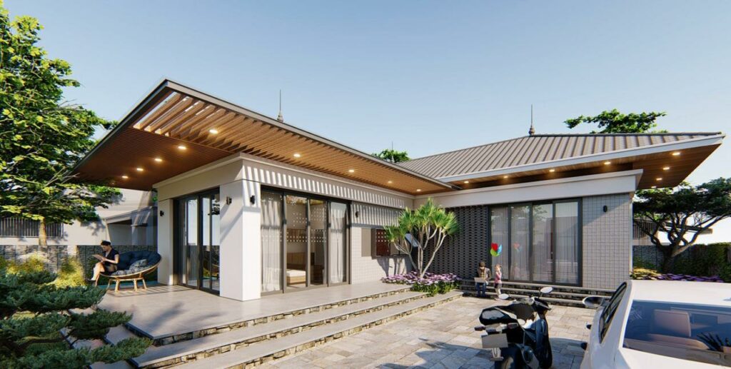 Mẫu nhà vườn chữ L đẹp dành cho những ai sở hữu lô đất rộng và yêu thiên nhiên