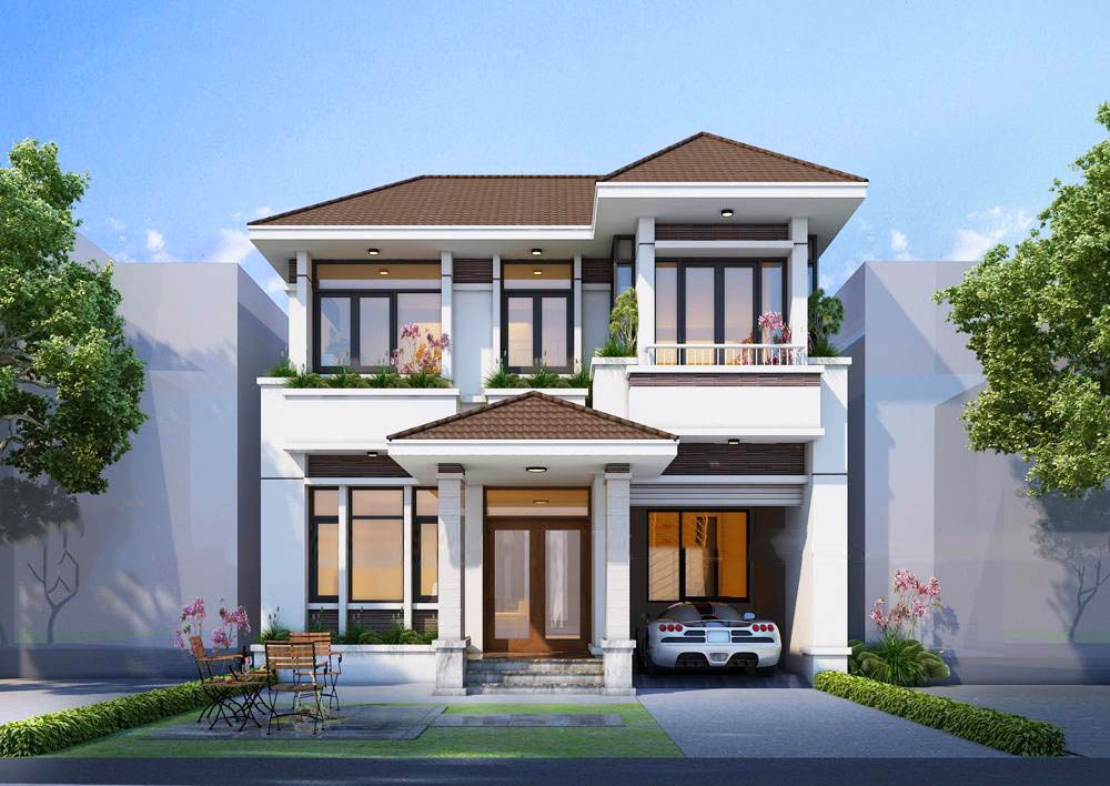 Mẫu nhà 2 tầng mặt tiền 9m